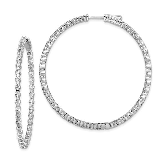 Sterling Shimmer Rhodium-plated 2.3mm CZ In and Out Round Hinged Hoop Earrings with Patented Lock Design
