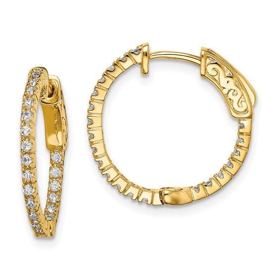 Sterling Shimmer Gold-tone Flash Gold-plated 1.3mm CZ In and Out Round Hinged Hoop Earrings with Patented Lock Design