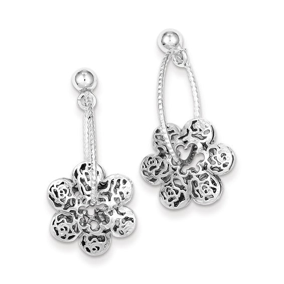 Sterling Silver Textured Flower Post Dangle Earrings