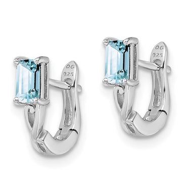 Sterling Silver Rhodium Plated Aquamarine Hinged Hoop Earrings