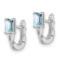 Sterling Silver Rhodium Plated Aquamarine Hinged Hoop Earrings