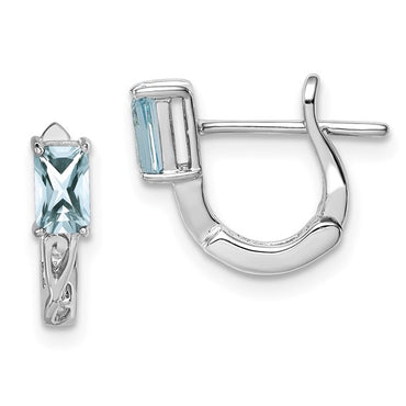 Sterling Silver Rhodium Plated Aquamarine Hinged Hoop Earrings