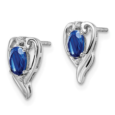 Sterling Silver Rhodium Plated Diamond and Sapphire Post Earrings