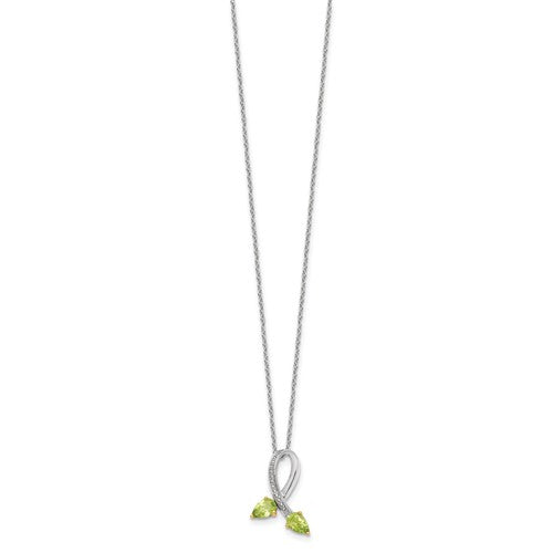 Sterling Silver with 14K Accent Rhodium-plated Peridot and Diamond 18 Inch Necklace with 2 Inch Extender