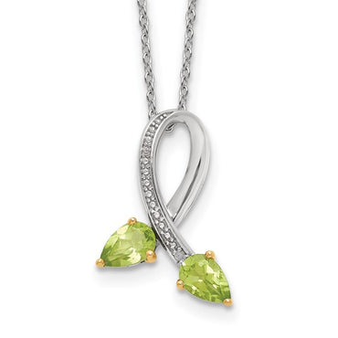 Sterling Silver with 14K Accent Rhodium-plated Peridot and Diamond 18 Inch Necklace with 2 Inch Extender