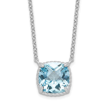 Sterling Silver Rhodium-plated Square Blue Topaz with 2 in ext. Necklace