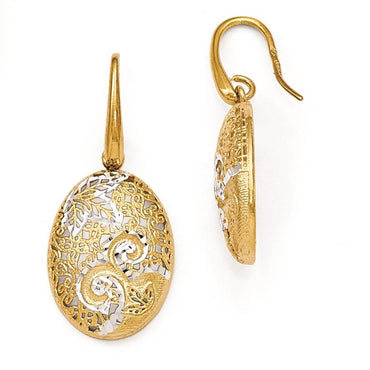Leslie's' Sterling Silver Gold-plated Filigree Oval Dangle Earrings