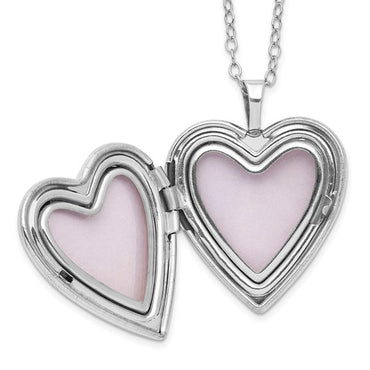 Sterling Silver Platinum-plated Diamond Heart Locket