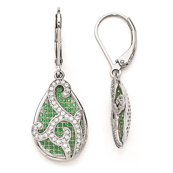 Sterling Silver and CZ Brilliant Embers Leverback Earrings