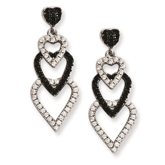 Sterling Silver and CZ Heart Dangle Post Earrings
