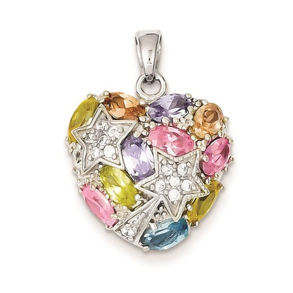 Multi-Color CZ Heart & Stars Pendant