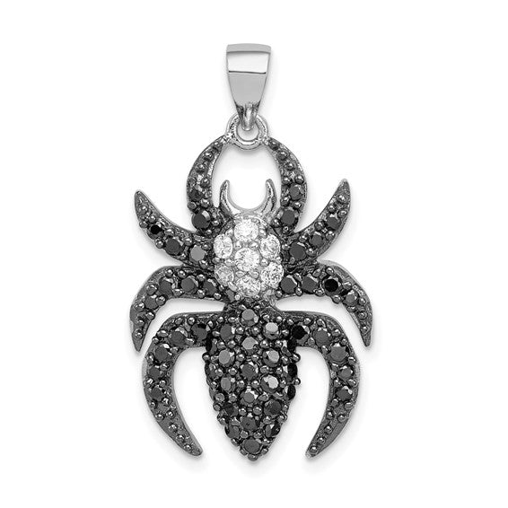 Sterling Silver Black and White CZ Spider Pendant