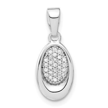 Sterling Silver Rhodium Plated CZ Oval Pendant