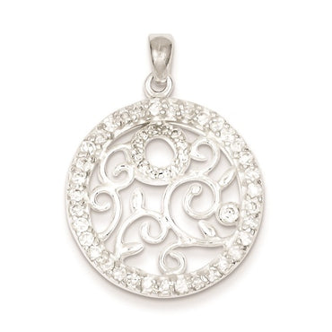 Sterling Silver CZ Circle with Swirls Pendant