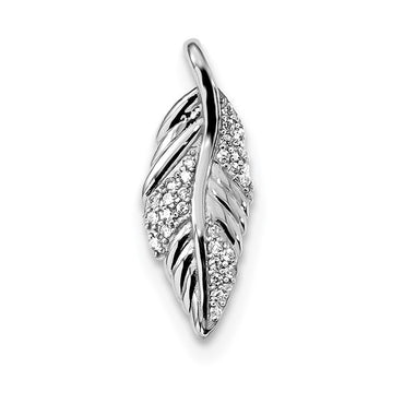 Sterling Silver Rhodium-plated Polished with CZ Feather Pendant