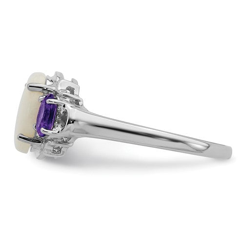 Sterling Silver with 14K Accent Rhodium-plated Opal and Amethyst Ring