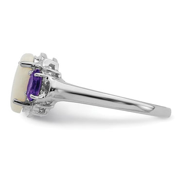 Sterling Silver with 14K Accent Rhodium-plated Opal and Amethyst Ring