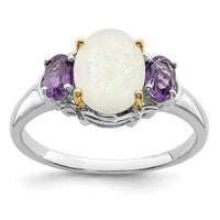 Sterling Silver with 14K Accent Rhodium-plated Opal and Amethyst Ring