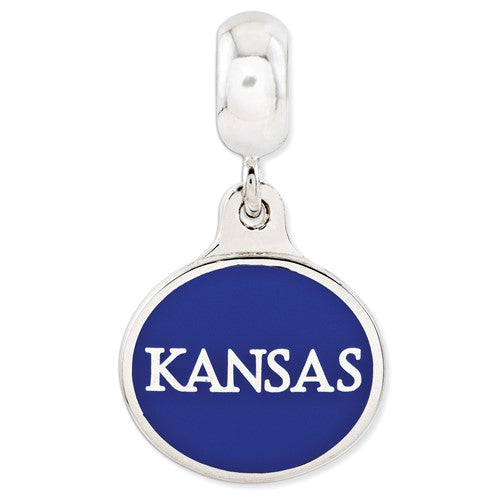 Sterling Silver University of Kansas Collegiate Enameled Dangle Bead
