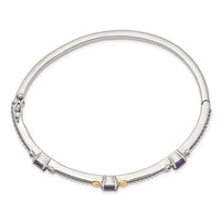 Sterling Silver with 14K Accent Antiqued Oval Amethyst Hinged Bangle
