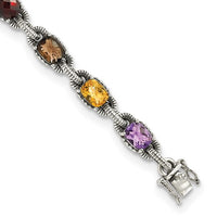 Sterling Silver 7.25 Inch Antiqued Cushion Amethyst Citrine Garnet Peridot and Smoky Quartz Bracelet
