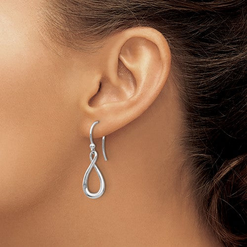 Sterling Silver Rhodium-plated Diamond Shepherd Hook Dangle Earrings