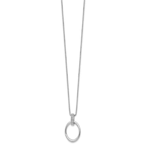 Sterling Silver Rhodium-plated 18 Inch Diamond Open Oval Necklace with 2 Inch Extender