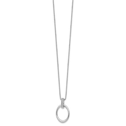 Sterling Silver Rhodium-plated 18 Inch Diamond Open Oval Necklace with 2 Inch Extender