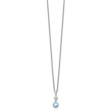White Ice Sterling Silver Rhodium-plated 18 Inch Blue Topaz and Diamond Necklace with 2 Inch Extender