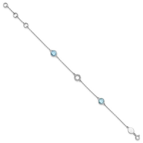 White Ice Sterling Silver Rhodium-plated 7.25 Inch Blue Topaz and Diamond Bracelet with 1 Inch Extender
