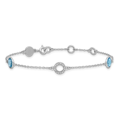 White Ice Sterling Silver Rhodium-plated 7.25 Inch Blue Topaz and Diamond Bracelet with 1 Inch Extender