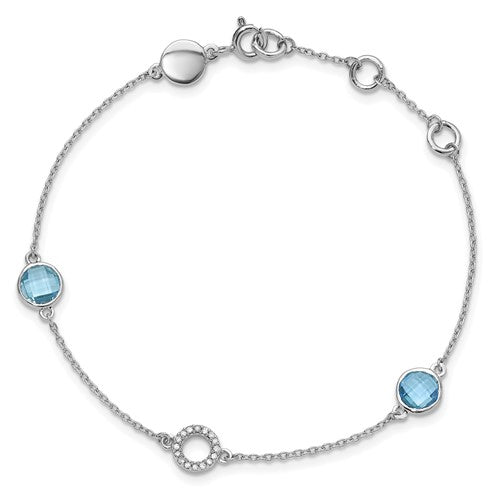 White Ice Sterling Silver Rhodium-plated 7.25 Inch Blue Topaz and Diamond Bracelet with 1 Inch Extender