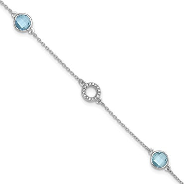 White Ice Sterling Silver Rhodium-plated 7.25 Inch Blue Topaz and Diamond Bracelet with 1 Inch Extender