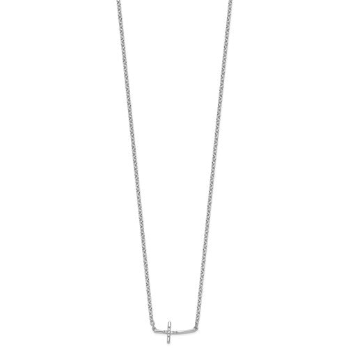 Sterling Silver Rhodium-plated 18 Inch Diamond Sideways Cross Necklace