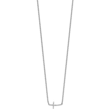 Sterling Silver Rhodium-plated 18 Inch Diamond Sideways Cross Necklace