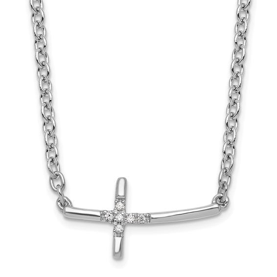 Sterling Silver Rhodium-plated 18 Inch Diamond Sideways Cross Necklace