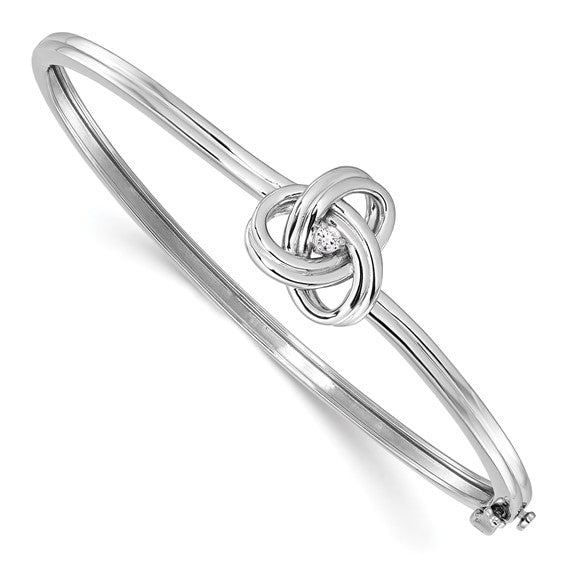White Ice Sterling Silver Rhodium-plated Diamond Love Knot Hinged Bangle Bracelet