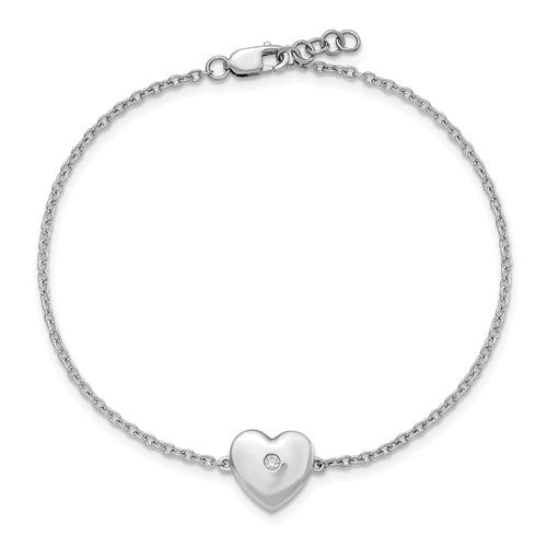 Sterling Silver Rhodium-plated 7 Inch Diamond Heart