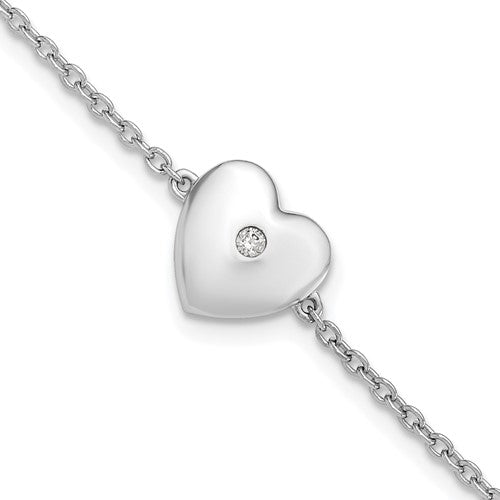 Sterling Silver Rhodium-plated 7 Inch Diamond Heart