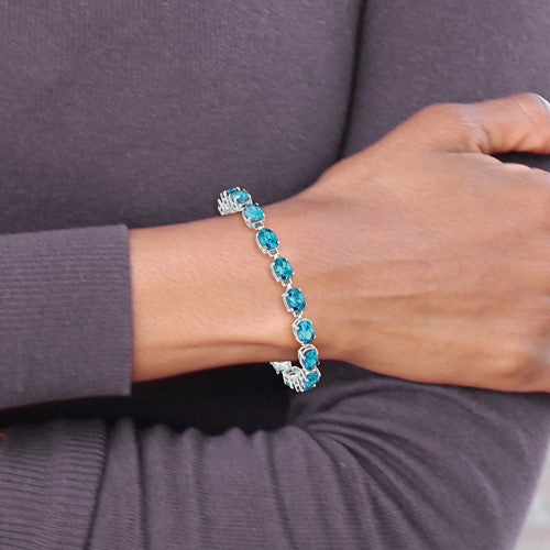 Sterling Silver Rhodium-plated Blue Topaz Bracelet