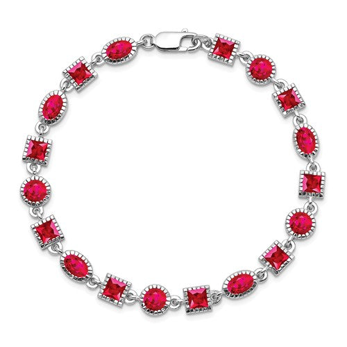 Sterling Silver Rhodium-plated Ruby Bracelet