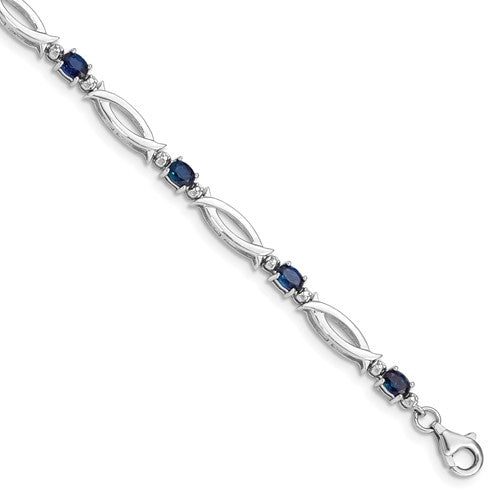 Sterling Silver Rhodium-plated Sapphire and Diamond Bracelet