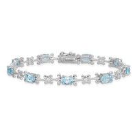 Sterling Silver Rhodium-plated Blue Topaz Oval Bracelet