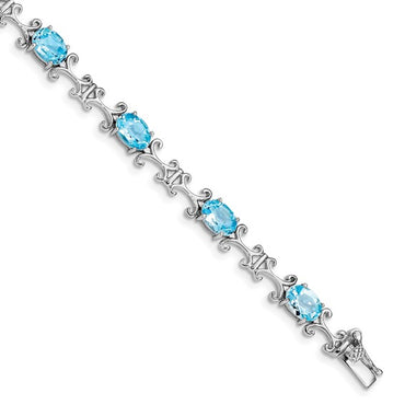 Sterling Silver Rhodium-plated Blue Topaz Oval Bracelet