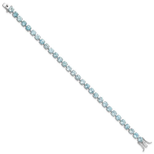 Sterling Silver Rhodium-plated 5mm Blue Topaz 7.5in Bracelet