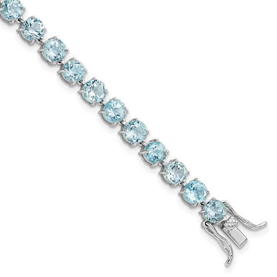 Sterling Silver Rhodium-plated 5mm Blue Topaz 7.5in Bracelet