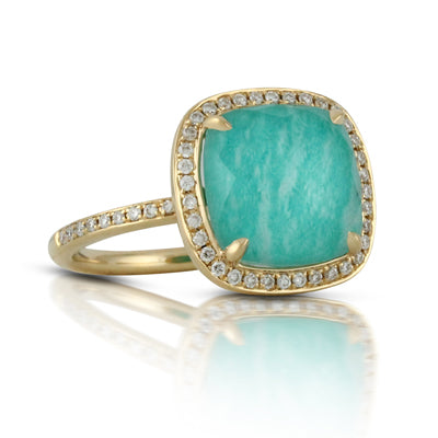 18K Yellow Gold Amazon Breeze Diamond Ring with Clear Quartz over Amazonite