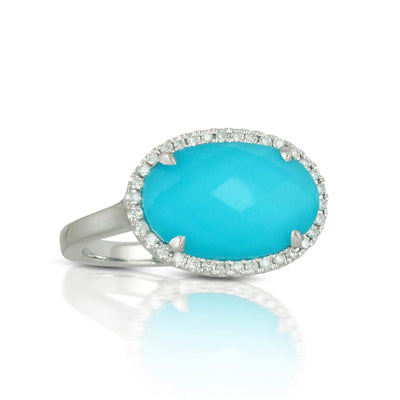 18K White Gold St. Barths Diamond Ring with Clear Quartz Over Turquoise