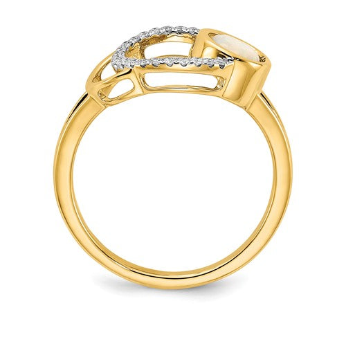 14k Polished Diamond and Opal Circle Ring