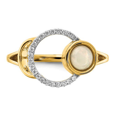 14k Polished Diamond and Opal Circle Ring